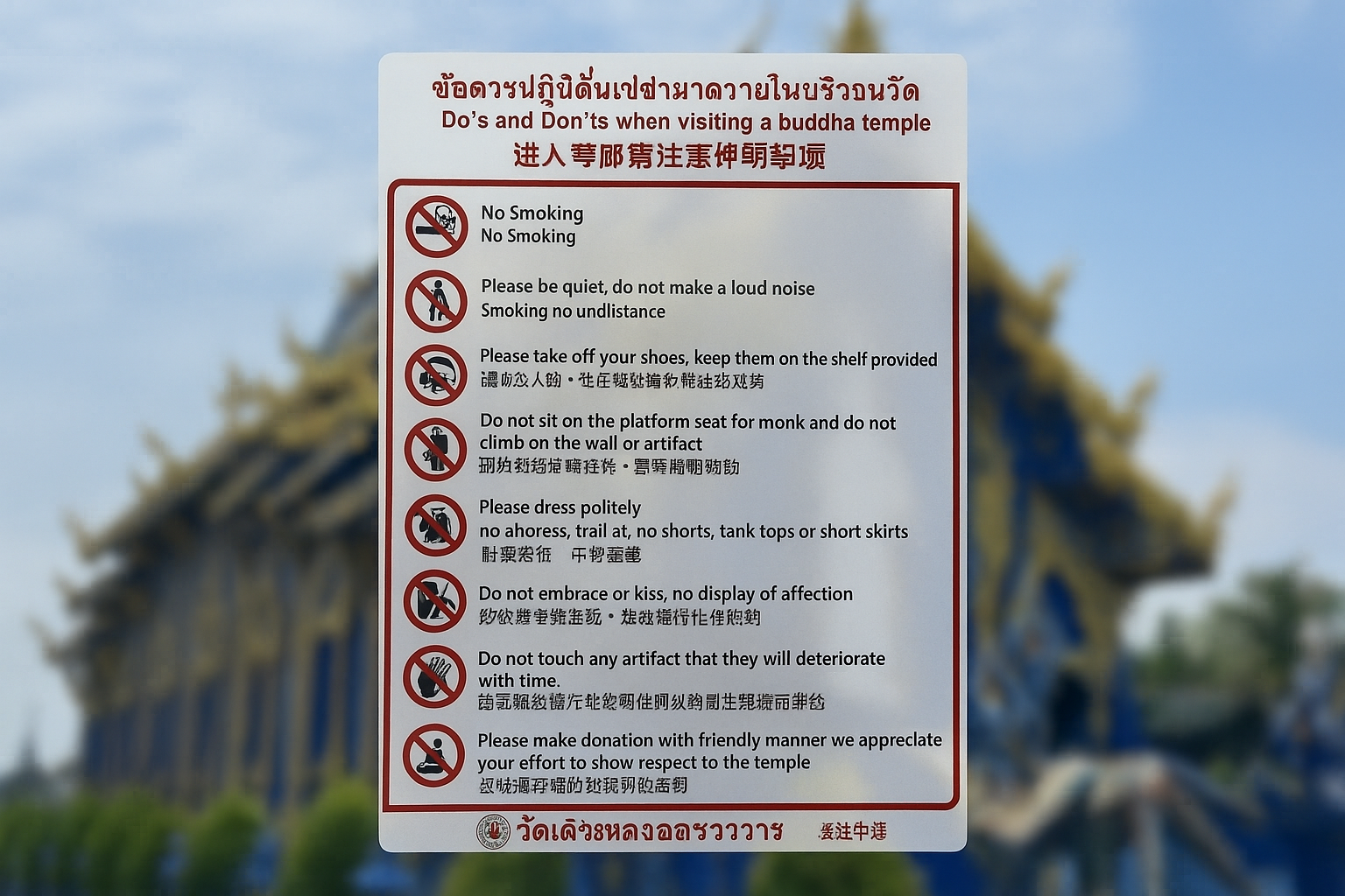 Les règles dans les temples thaïlandais