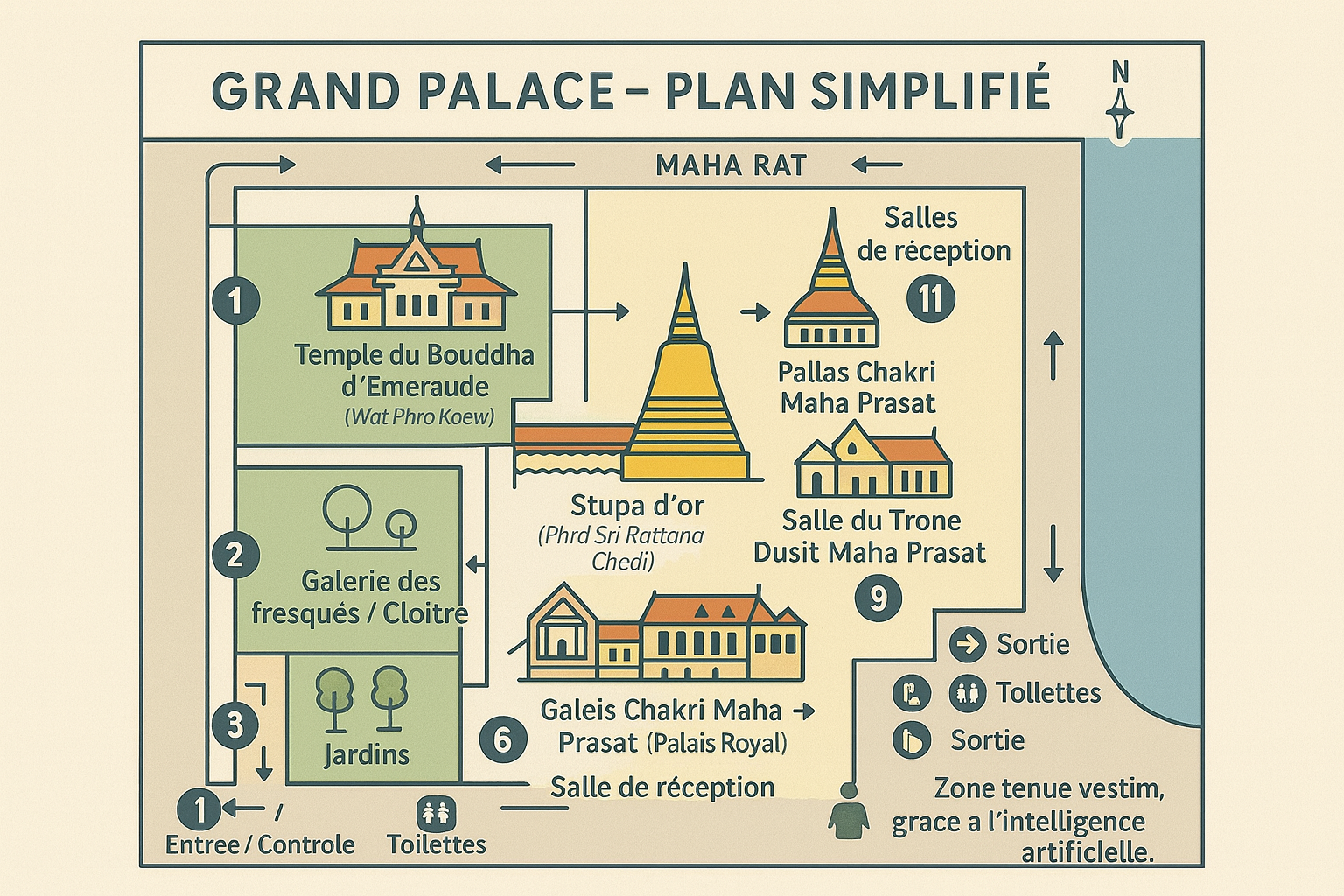 Carte grand palace Bangkok Cette carte a été réalisée grâce à l’intelligence artificielle.